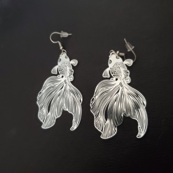 925 black metal koi fish filigree earrings hoops - Picture 7 of 11